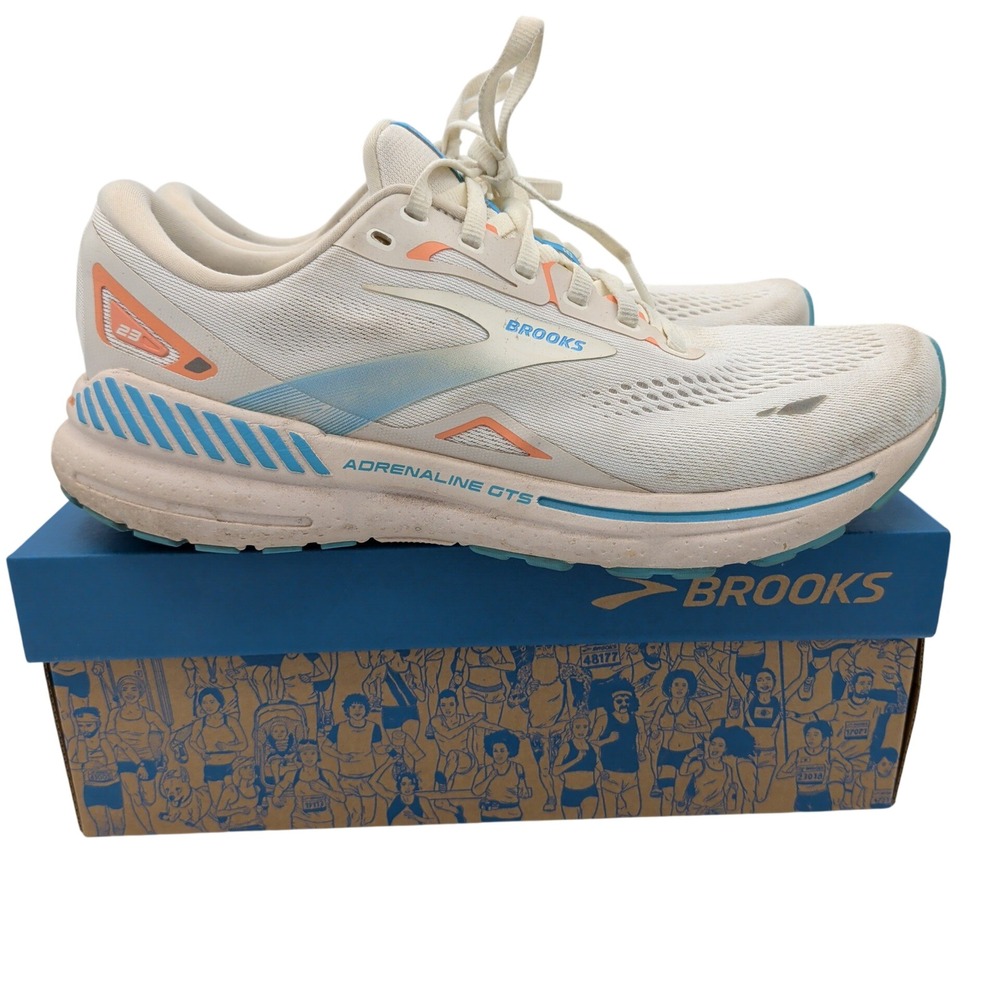 Brooks Adrenaline GTS 23 Womens Running Shoes Coconut Papaya Blue 120381 1B 152